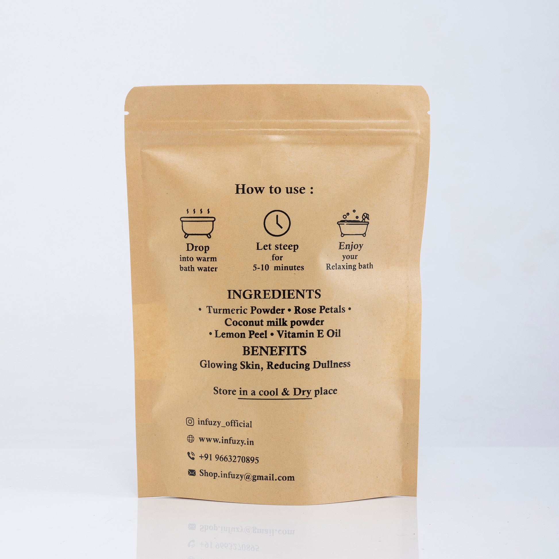 Kraft paper packaging with black text on a white background