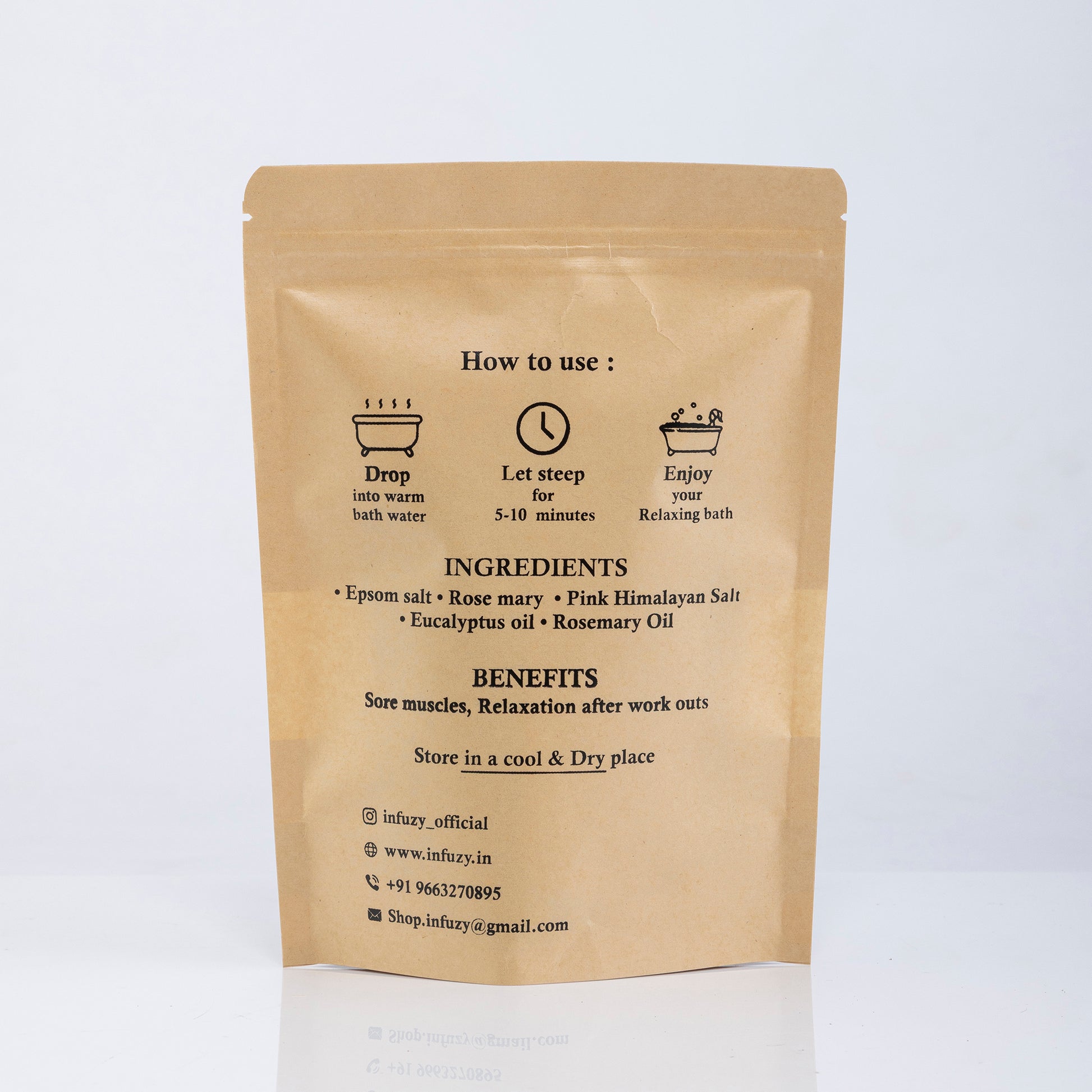 Brown packaging with text and icons on a white background