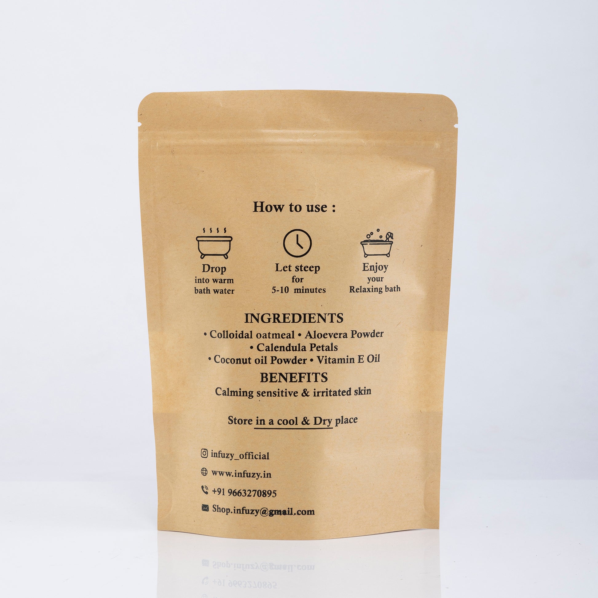 Kraft paper packaging with text on a white background