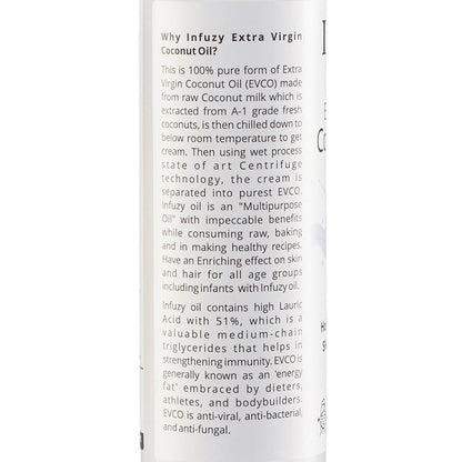 Bottle of coconut oil with a white label on a white background